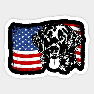 Proud Flat Coated Retriever American Flag patriotic dog Sticker